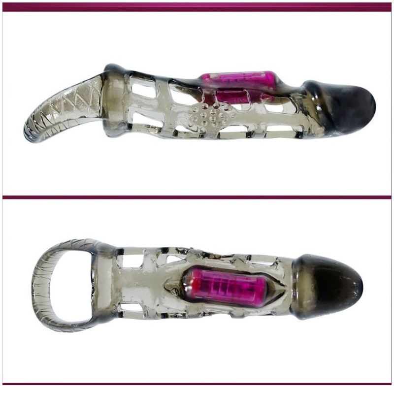 Baile Funda Extensora Pene Con Vibracion Y Strap 13.5 Cm:: Envío discreto en masturbadoresparahombre.com